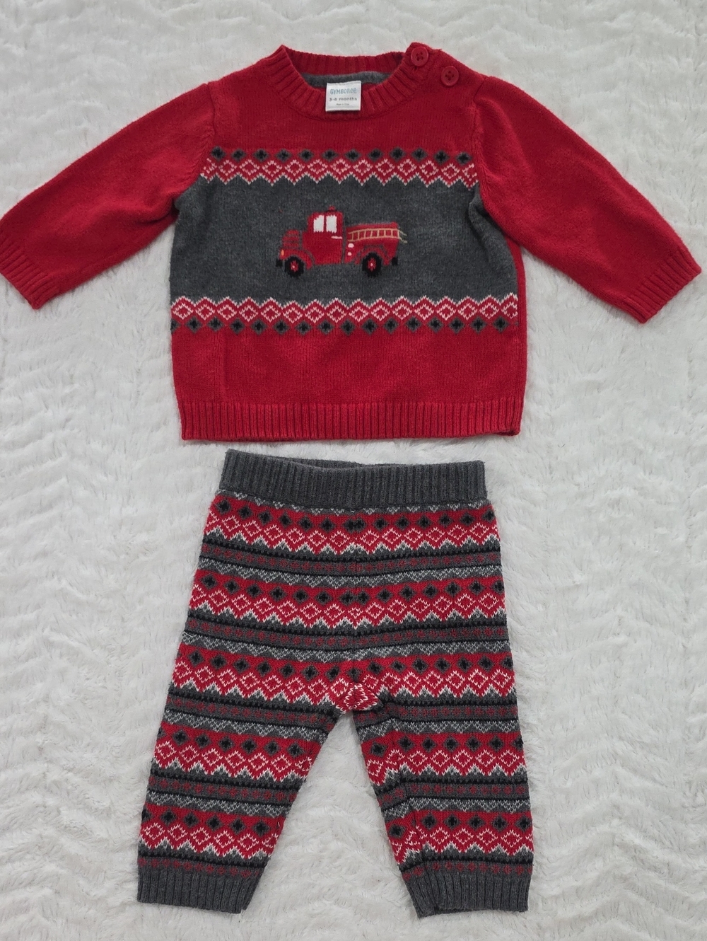 Gymboree Red and Gray Firetruck Knit Crewneck Set